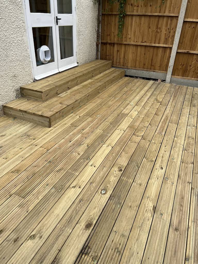 Close-up of pressure-treated timber decking steps by JCL Renovations